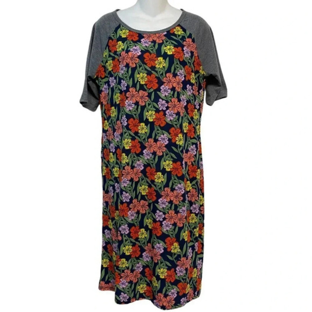 LuLaRoe Womens Tshirt Dress Floral Short Sleeve Summer Dress Large